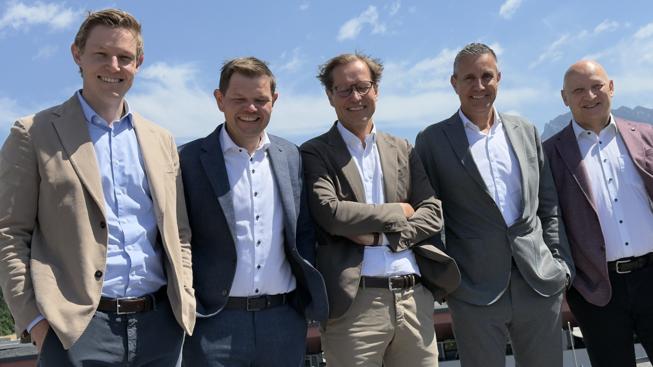 Florian, Fritz jun., Dieter und Gerald Unterberger mit Josef Gruber
